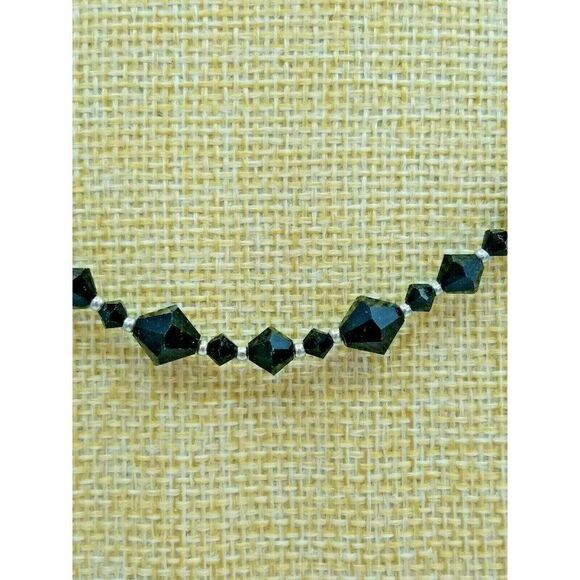 Black Beaded Necklace Silver Tone 18" - Picture 2 of 4